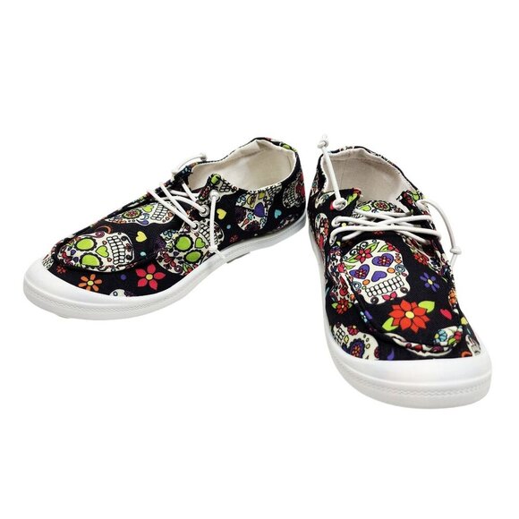 Girls Skull Pattern Shoes Size 4 Lace-Up Sneakers Sugar Skulls Day Of The Dead - Picture 5 of 11
